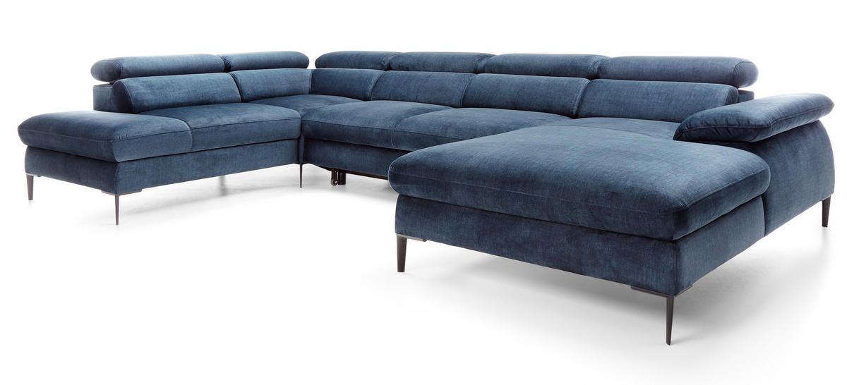 ECKSOFA U-Form 350 cm Amaro M mit Schlaffunktion, Rechts, Dunkelblau - Dunkelblau, Holz (353/214cm) - Emporius