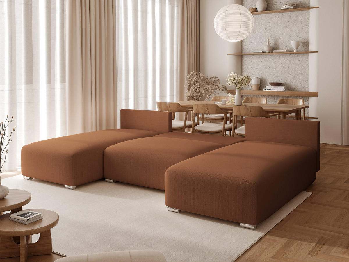 WOHNLANDSCHAFT ELVO mit Schlaffunktion und Bettkasten Braun - Braun, Holzwerkstoff/Kunststoff (300/91/190cm) - Idohome