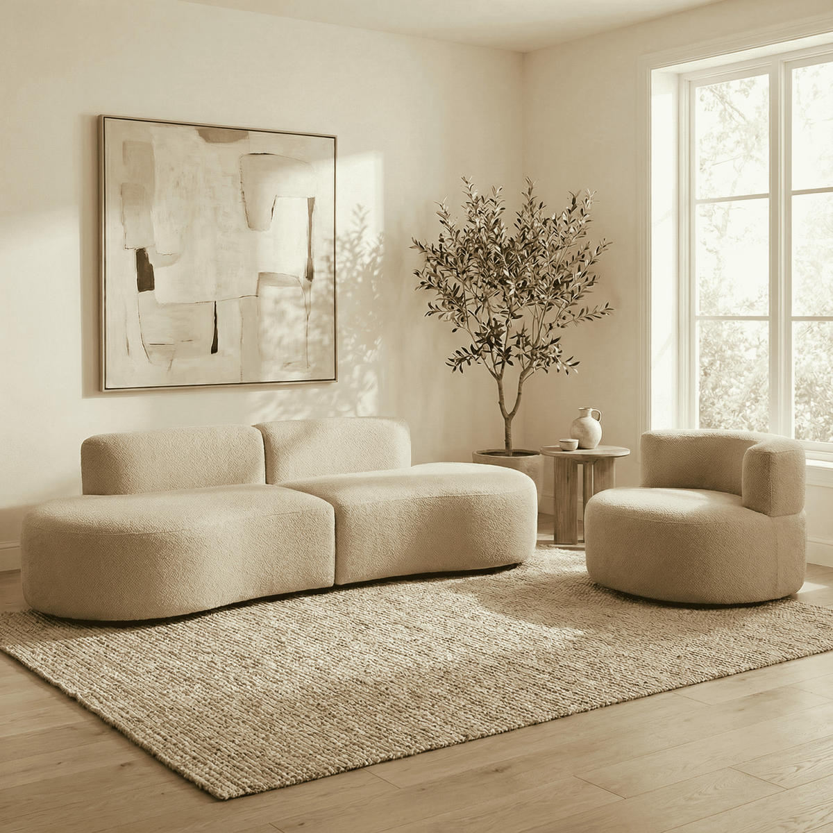 SITZGARNITUR Lounge Sofa und Sessel Sand - Beige, Textil (240/75/102cm) - COCO Living