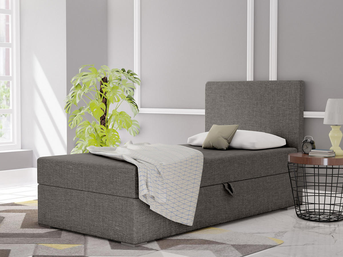 BOXBETT mit Bettkasten Kiberg Mini Basic 100x200 cm, Graphite - Graphitfarben, Textil (100/200cm) - Meblito