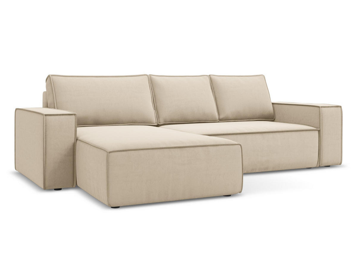ECKSOFA mit Schlaffunktion Samt Stoff Beige - Beige/Creme, Kunststoff/Textil (185/290cm) - Makamii