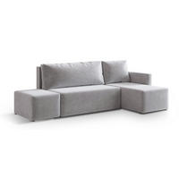 ECKSOFA VELOTTI R-S Hellgrau Plüsch-Stoff mit Schlaffunktion - Hellgrau, Holz (261/143cm) - MASSENO