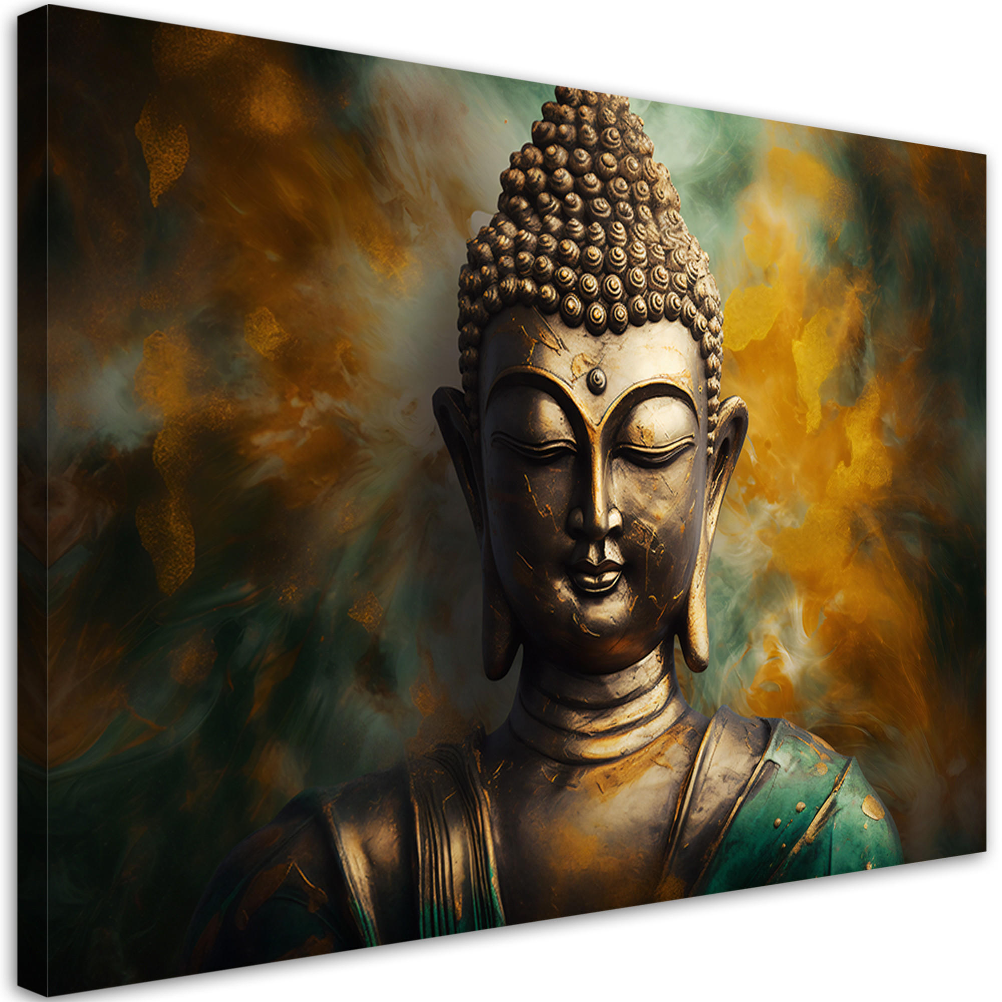 WANDBILD buddha statue abstrakt - Grün, Textil (60/40cm) - Feeby