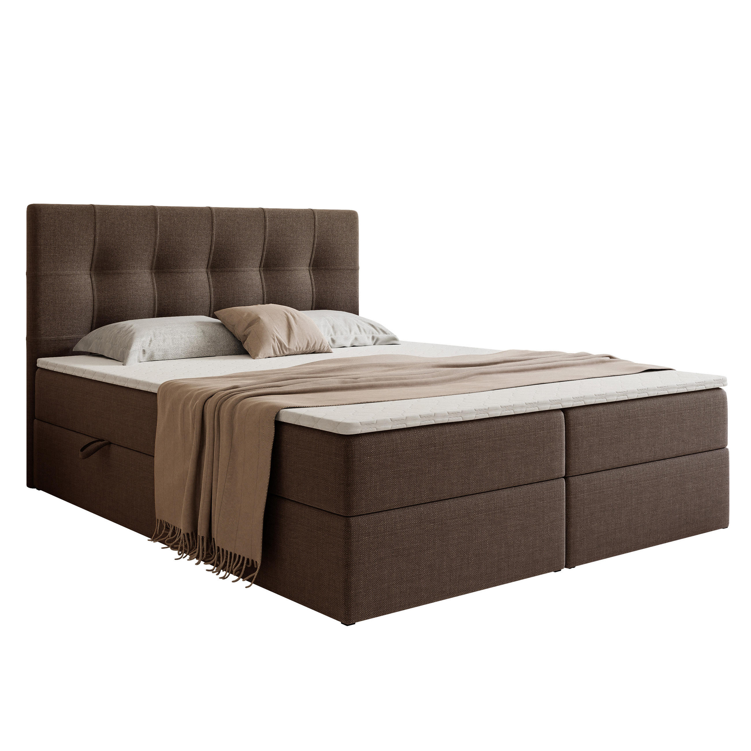 BOXBETT VENUS 200/200 cm, mit Matratze und Topper, Braun - Braun, Holzwerkstoff/Textil (200/200cm) - Idohome