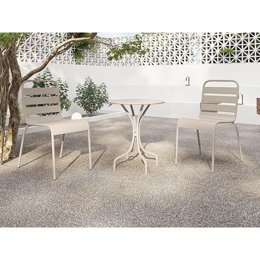 Thumbnail - Vente-Unique Gartenstuhl, Beige, Metall, Uni, Rechteckig, 59x79x47.5 cm, Gartenmöbel, Gartenstühle, Gartenstühle stapelb...