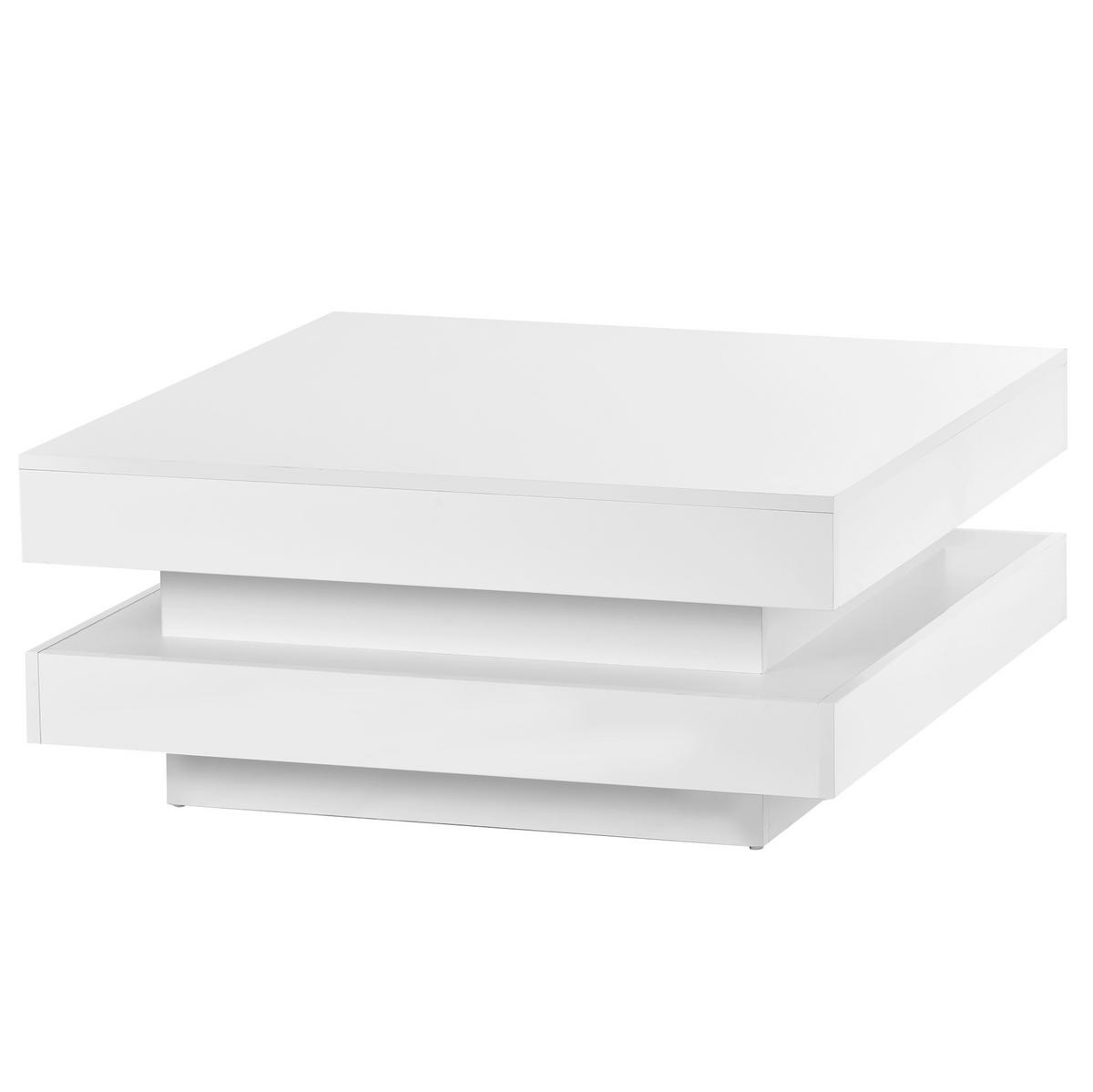 COUCHTISCH 70/70 cm mit LED-Beleuchtung und Bluetooth-App, Hochglanz Weiß - Weiß, Holzwerkstoff (70/70/36cm) - BEAOK