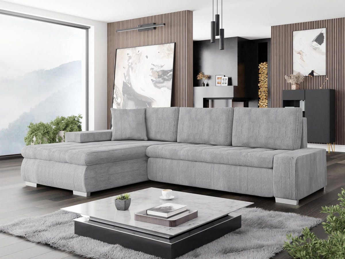 ECKSOFA Orkan Mini Cord - Hellgrau, Holz/Textil (265/185cm) - MIRJAN24