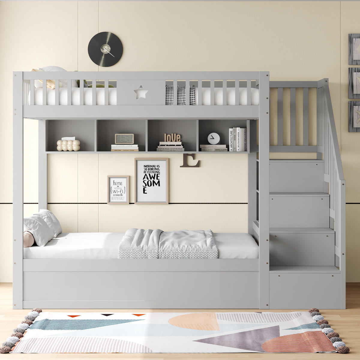 HOCHBETT 140x200 Grau Holz Stauraumtreppe Regal - Grau, Holz (140/200cm) - FLIEKS