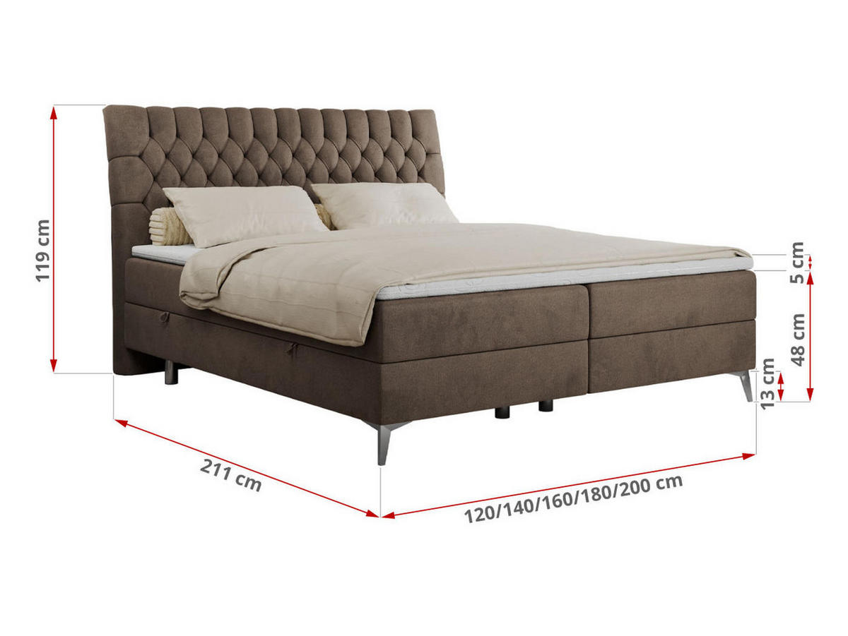 BOXBETT MILEN 180/200 Braun Velvet - H3 - Braun, Holz/Textil (180/200cm) - MKS