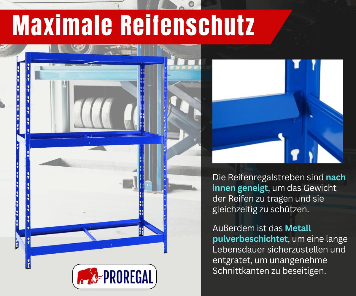 REIFENREGAL Tiger 180x130x50 cm bis zu 12 Reifen auf 2 Ebenen + Ablage Blau - Blau, Metall (130/180/50cm) - PROREGAL