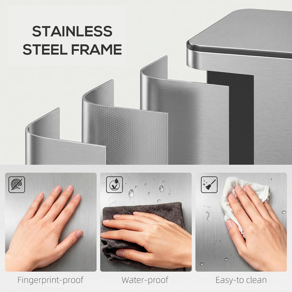 MÜLLTRENNSYSTEM 3 Fächer 61,9/56,7/36,6 cm Edelstahl Silber MIT ABSENKAUTOMATIK für die Küche - Silberfarben, Metall (36.6/56.7/61.9cm) - Rolipo