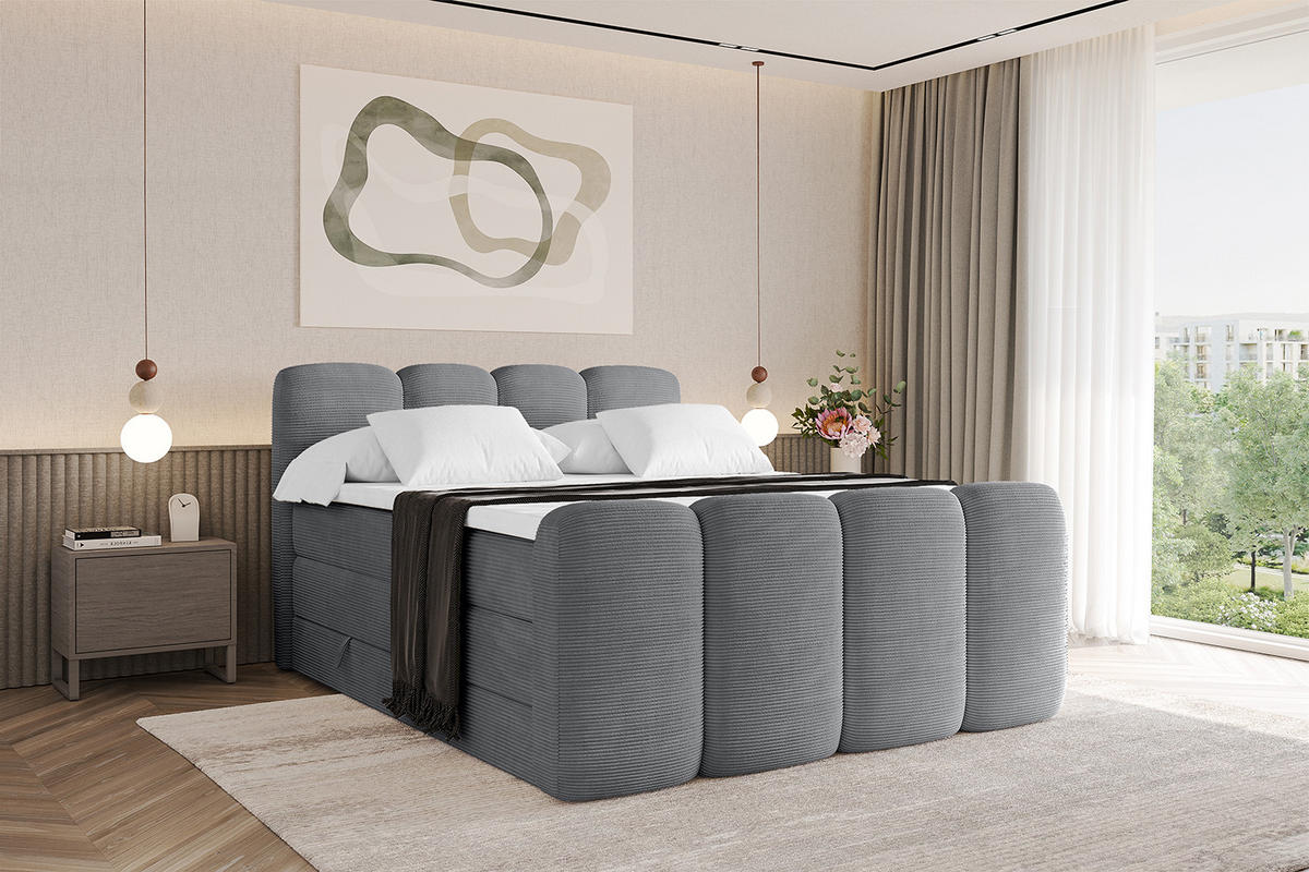 BOXBETT mit Matratze H3|H4 und Lattenrost - NINA-Z KING - 140x200 cm - Dunkelgrau - Taupe, Holzwerkstoff (140/200cm)