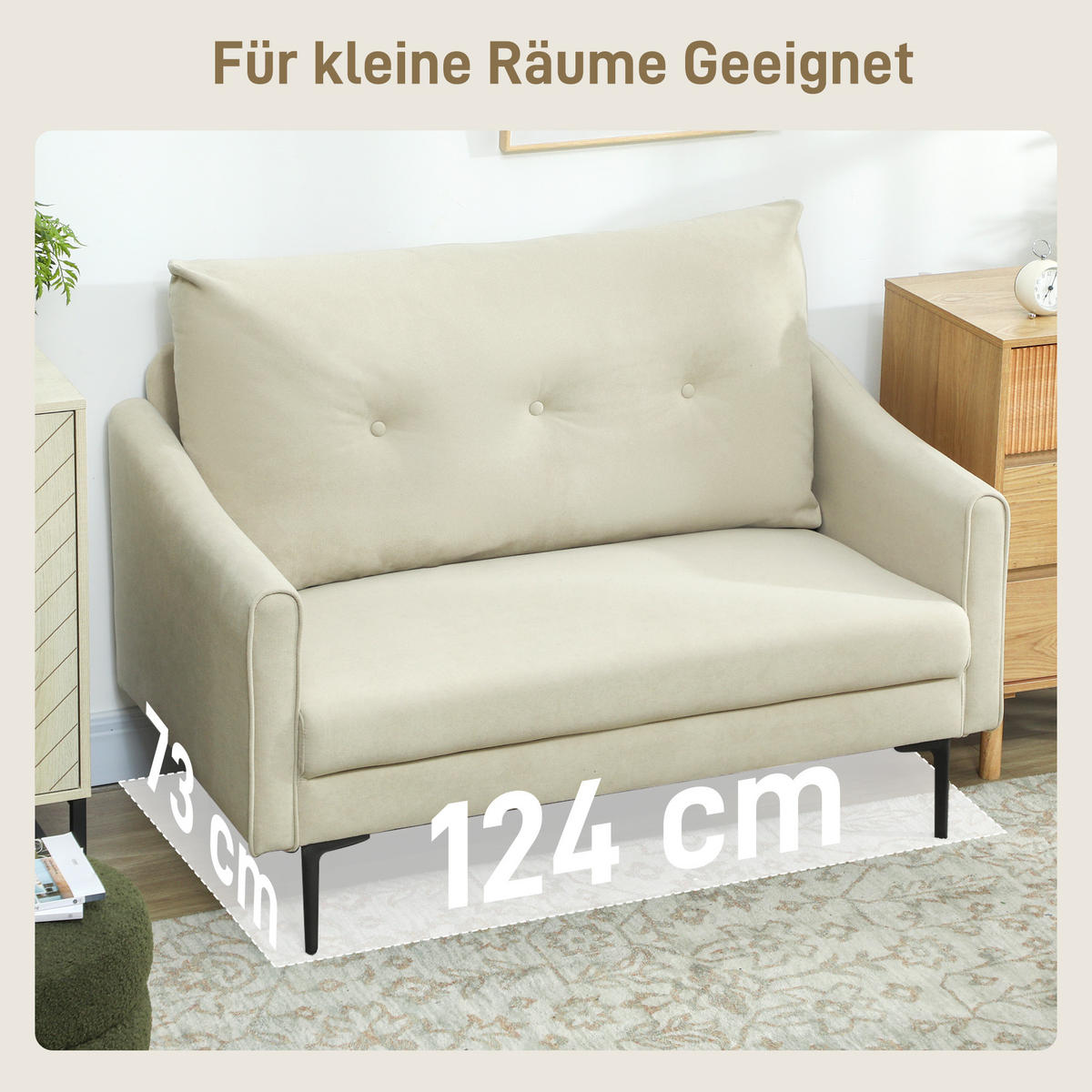 2-SITZER-SOFA DE-06500 Schaumstoff-Polsterung, Stoffbezug, Metallrahmen Cremeweiß - Creme, Textil/Metall (124/92/73cm) - ComfortXL