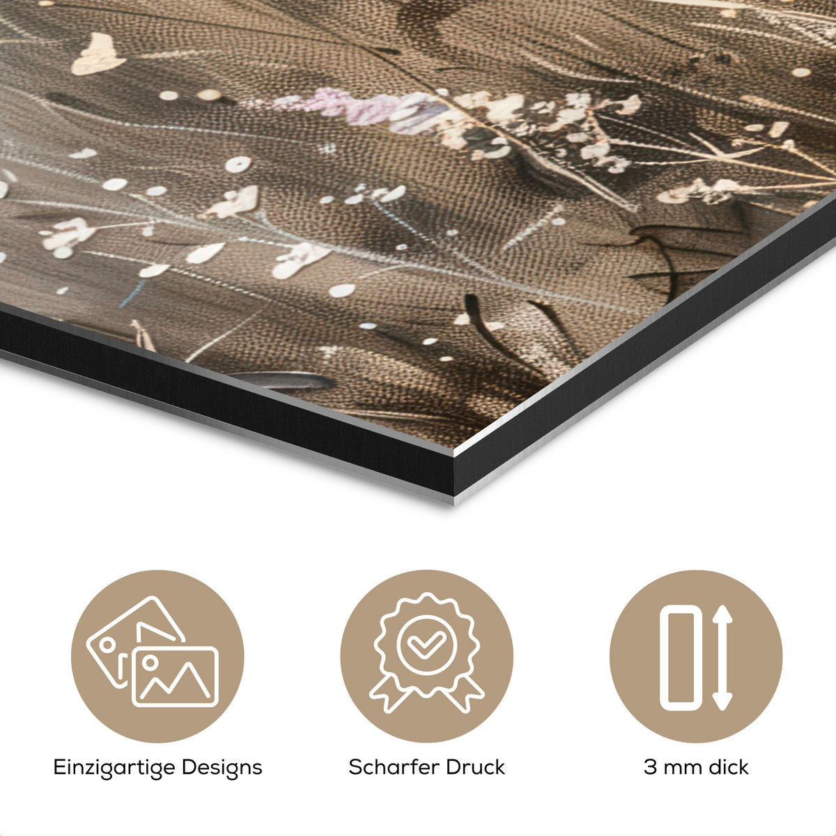 METALLBILD Blumen - Rosa - Modern - Beige 40x60 cm - Beige, Metall (40/60cm) - MuchoWow