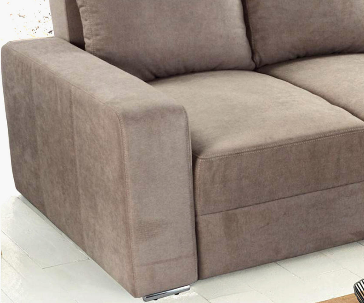 ECKSOFA-DAUERSCHLÄFER Boxspring Federkern Topper Bettkasten, seitenverkehrt montierbar B260/T181/H88 cm, Mikrofaser in Hell-Braun / 15108 - Hellbraun/Chromfarben, Textil/Metall (260/181cm) - luma-home