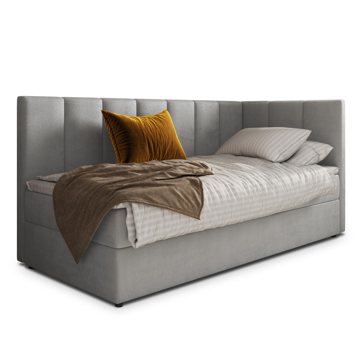 POSTEL BOXSPRING BEVE 90x200 cm, s matrací a úložným prostorem, světle šedá - světle šedá, kompozitní dřevo/textil (90/200cm) - MASSENO