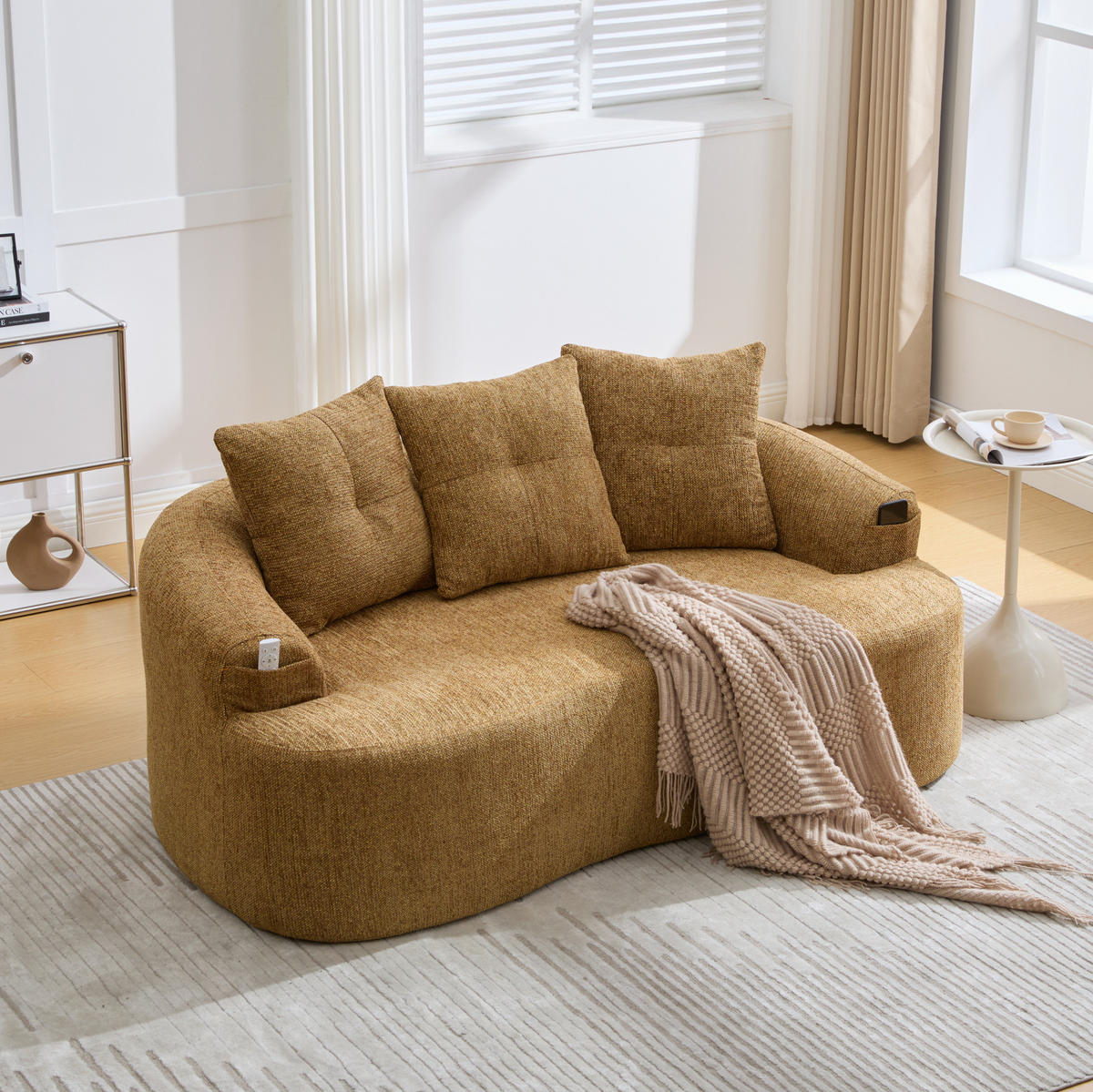 SOFA 2-Sitzer Chenille 164 x 92 x 60 cm Senfgelb - Gelb, Holzwerkstoff (164/60/92cm) - Meubliv
