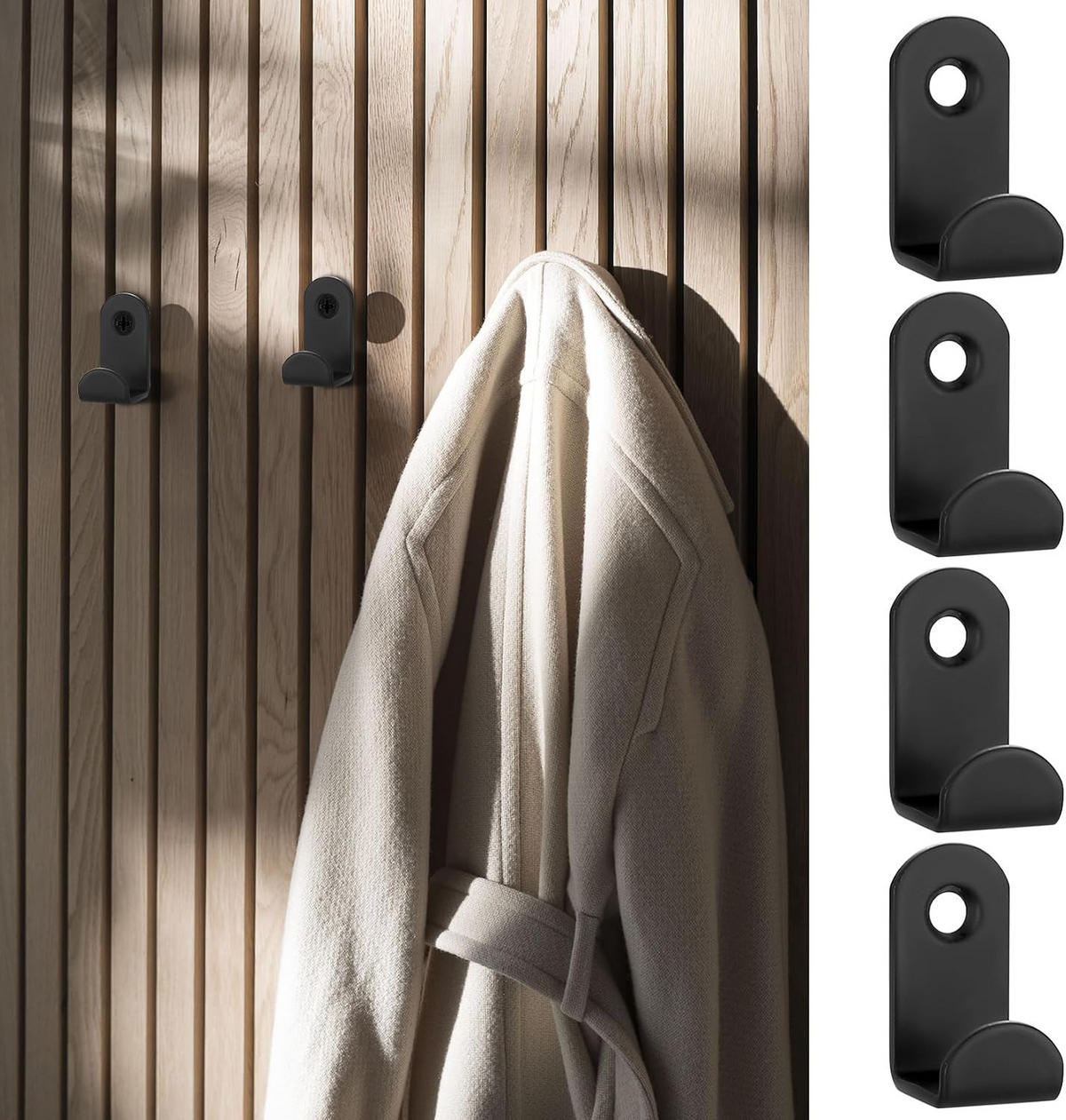 HANDTUCHHAKEN , Set mit 12 Wandhaken - Schwarz, Metall (1.6/1.6/3cm) - BELZ