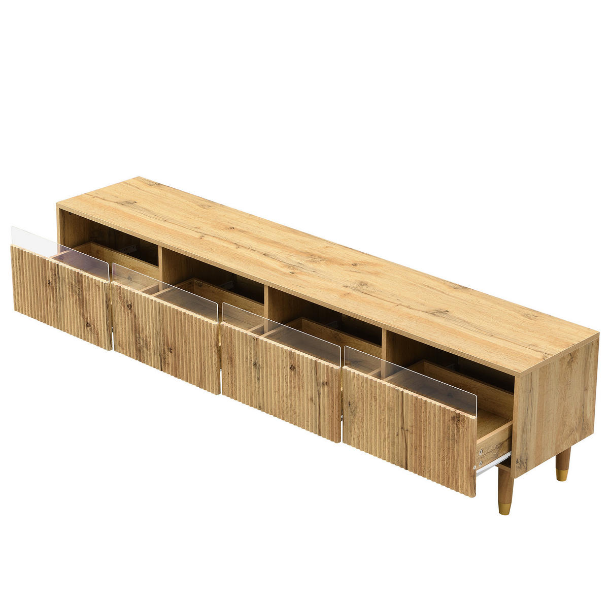 OBÝVACÍ sestava 178/35/45 cm a 110/50/40 cm dřevěná z MDF s LED osvětlením a vlnitou strukturou - přírodní, kompozitní dřevo (178/45/35cm) - OKWISH