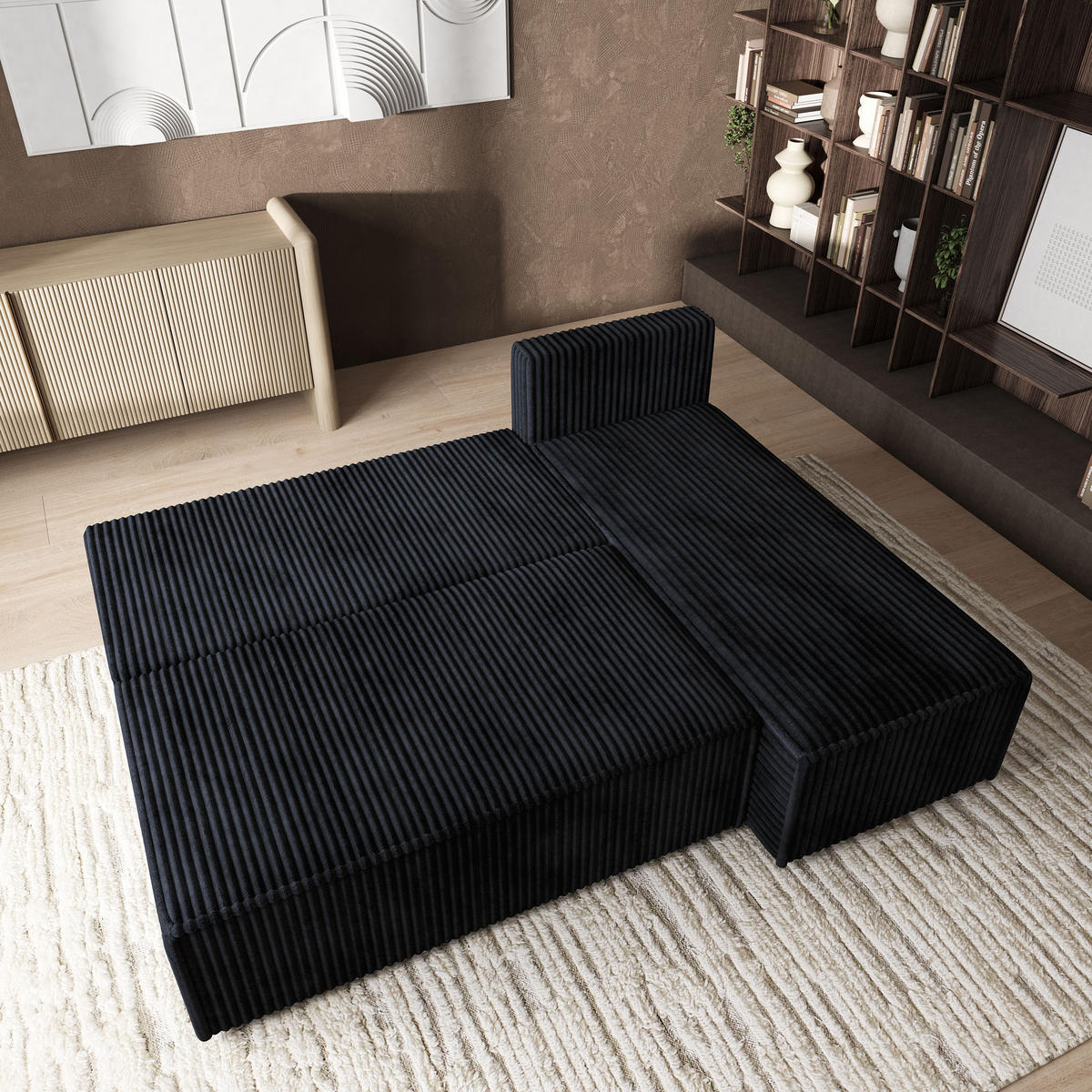 ROHOVÁ SEDAČKA BRISO černá - šedá/černá, dřevo/textil (200/140cm) - MASSENO