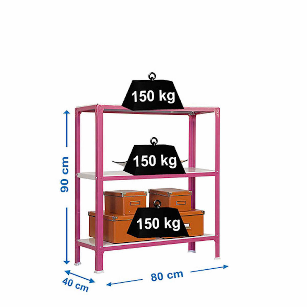 WOHNREGAL LIVING KOALA METAL mit 3 Fachböden | HxBxT 90x80x40cm | Fachlast 150kg | Rosa/Weiß - Rosa, Metall (80/90/40cm) - PROREGAL