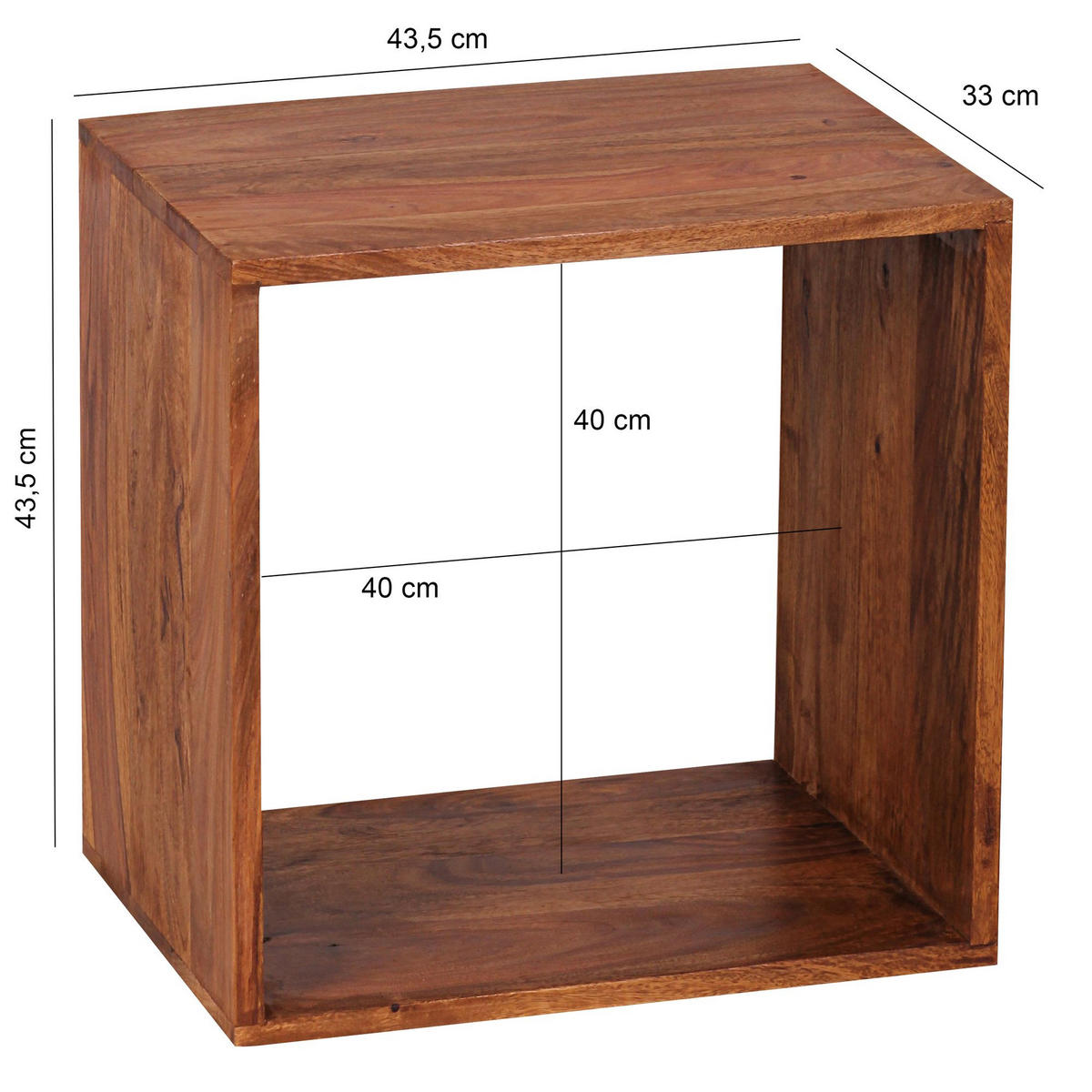 BEISTELLTISCH Massivholz Cube Regal Landhausstil MUMBAI, Dunkelbraun 43x33x43 cm - Dunkelbraun/Braun, Holz (33/43/43cm) - KADIMA DESIGN