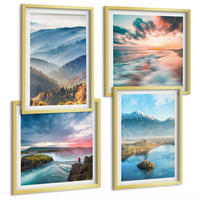 BILDER SET 4er Set - 50x50 cm & 40x60 cm Goldrahmen - Berglandschaften, Wasserfälle - Goldfarben, Kunststoff (50/50cm) - TULUP