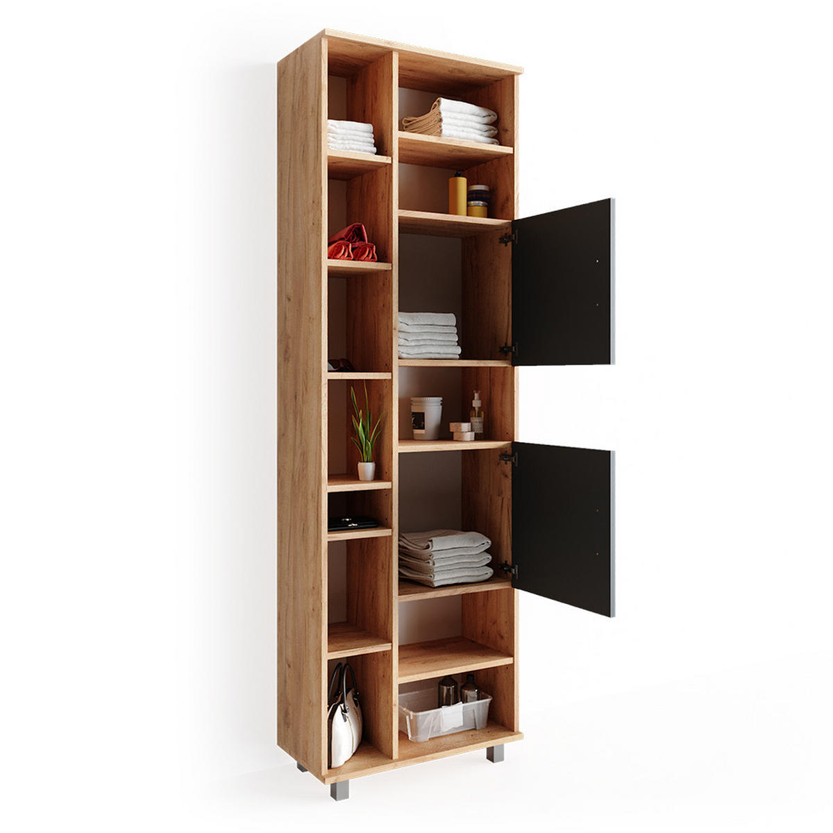 BADSCHRANK Ilias Goldkraft Eiche 60 x 190 cm - Honigeiche/Braun, Holzwerkstoff (60/190/30cm) - Vicco