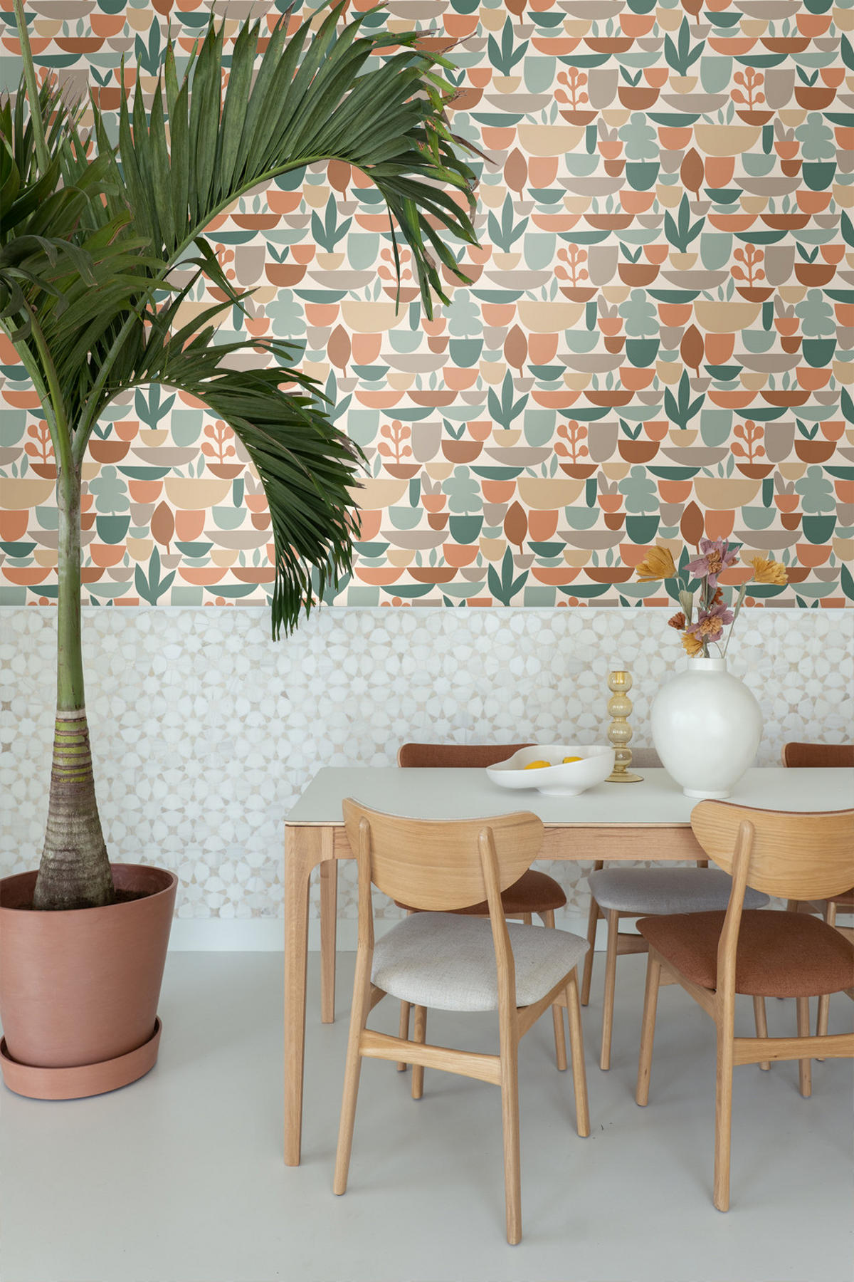 TAPETE Keramik und Pflanzen 50 x 900 cm - Terracotta, Papier (50/900cm) - ESTAhome
