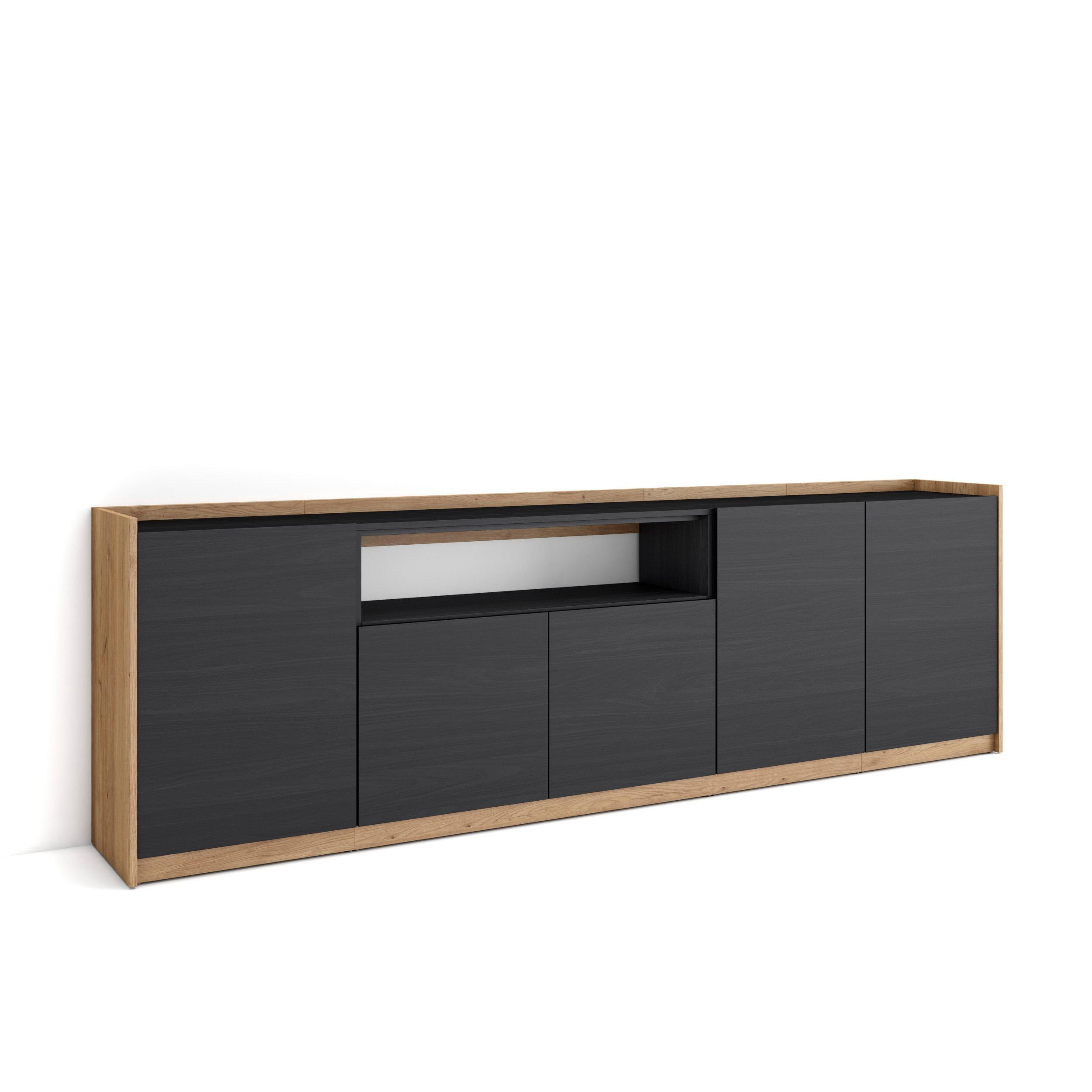 SIDEBOARD, Highboard, Schwarz Eiche, 260/37/80cm - Schwarz, Holzwerkstoff (260/80/37cm) - Skraut Home