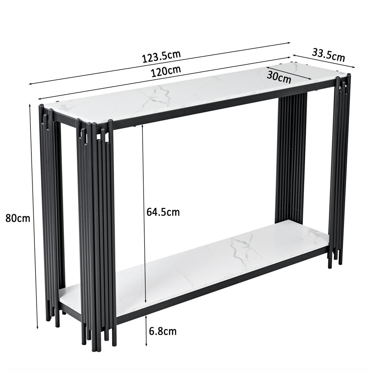 KONSOLENTISCH DE-37416 2-etagig mit Marmoroptik Schwarz - Schwarz, Metall (124/34/80cm) - ComfortXL