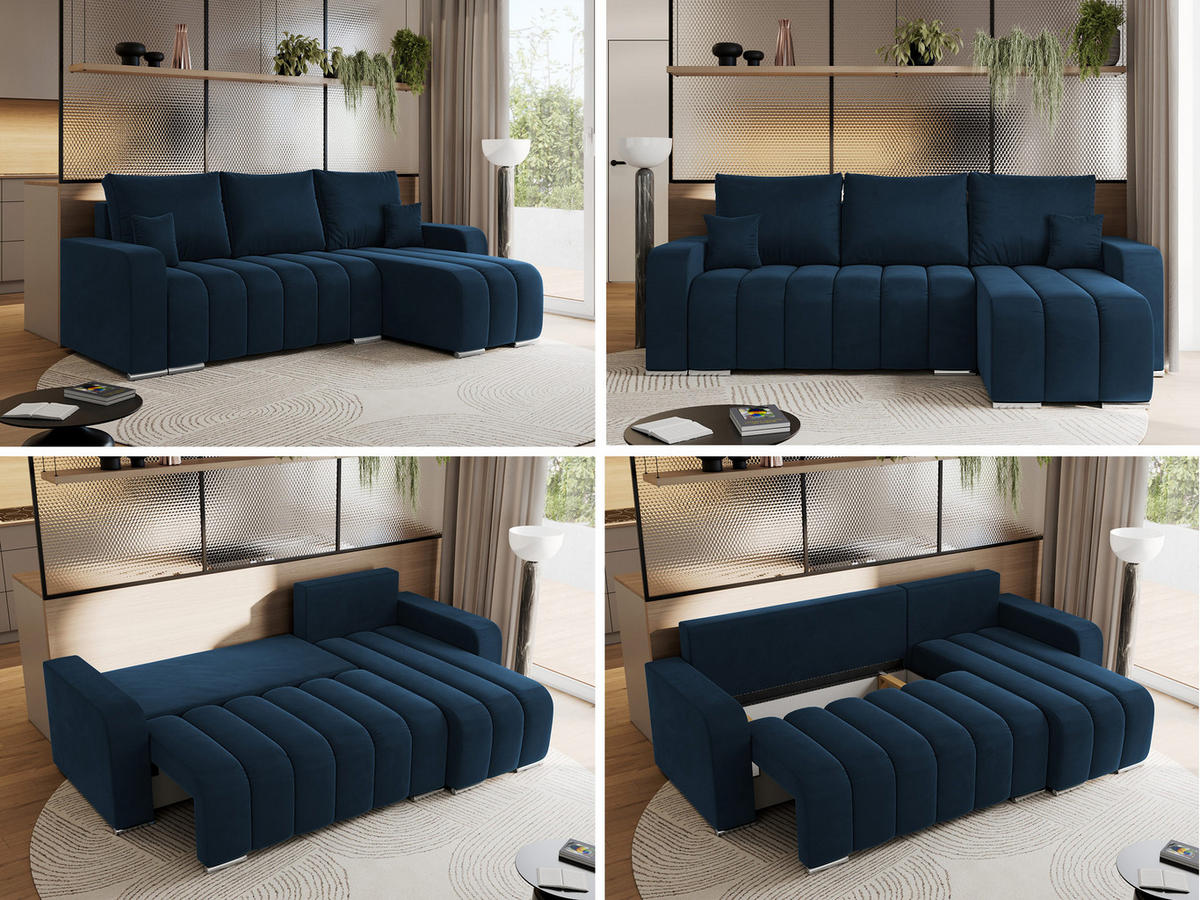 ECKSOFA KIRASSO L Dunkelblau Velvet - Dunkelblau/Grau, Textil (245/147cm) - MKS