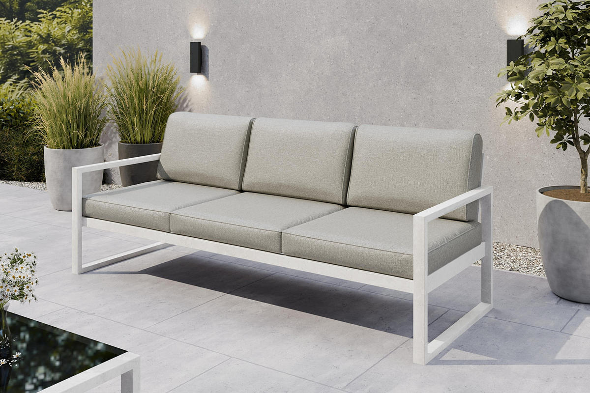 GARTENSET Madera für 6 Personen Balkonmöbel Aluminium Terassenmöbel Sitzbank, 4-tlg. Tisch, weiß, beige - Beige/Weiß, Kunststoff/Metall - Margaret Hadas24