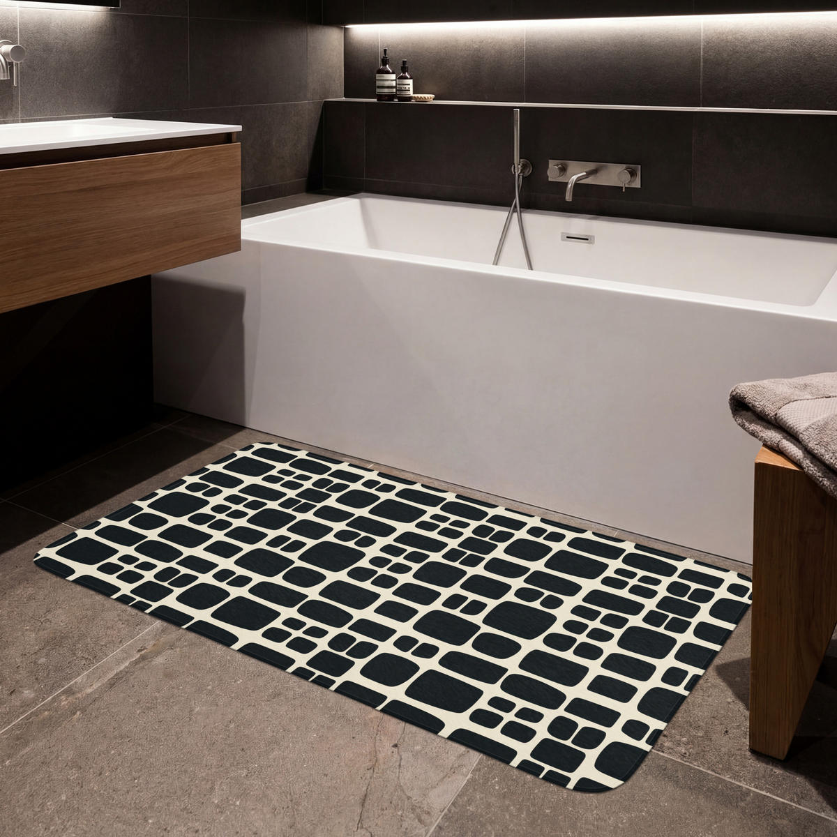 KOUPELNOVÁ PŘEDLOŽKA Moderní - organické - černé 120x60 cm - antracitová, textil/plast (120/60cm)