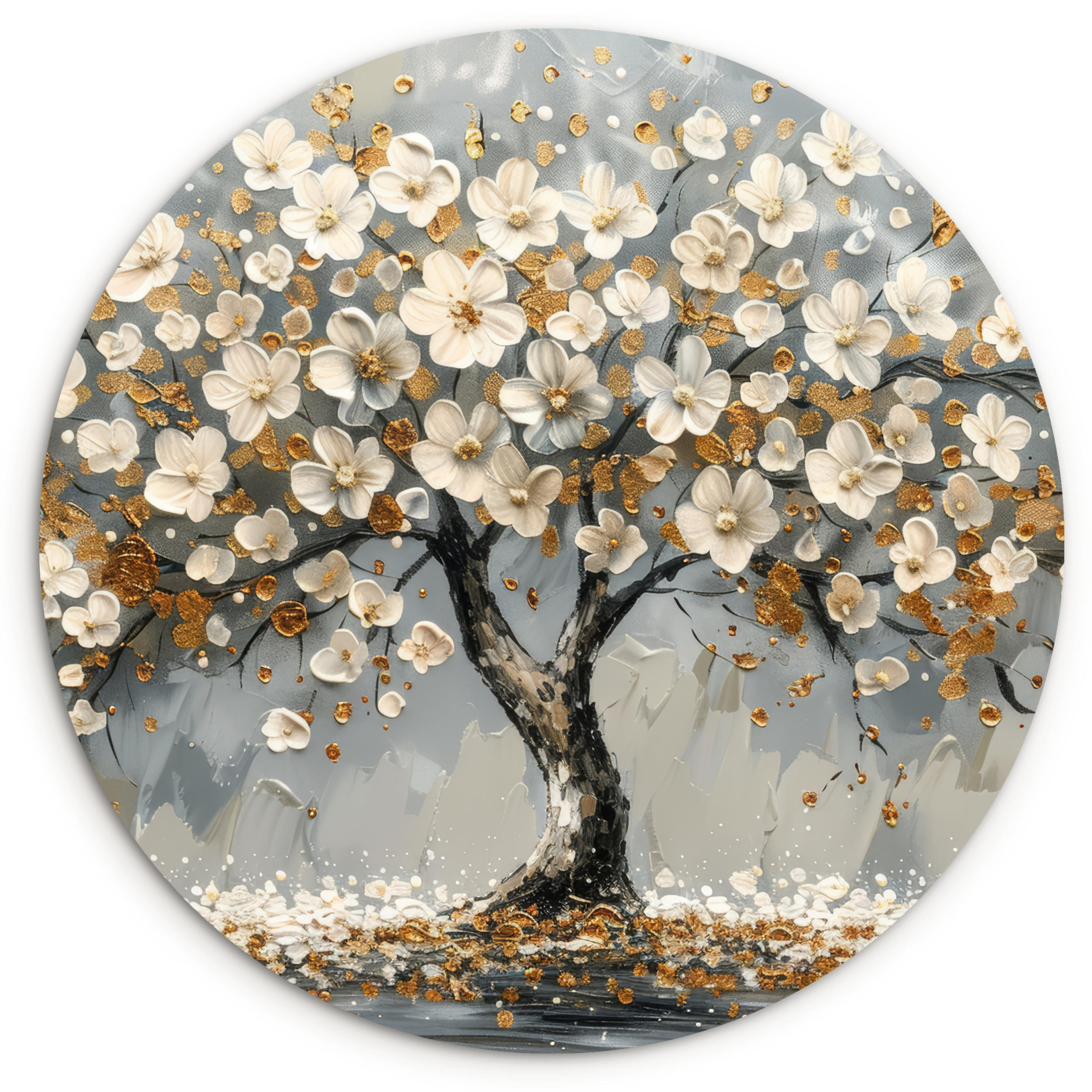 WANDBILD Baum - Gold - Blumen - Abstrakt - Kunst 60x60 cm - Goldfarben, Kunststoff (60/60cm) - MuchoWow