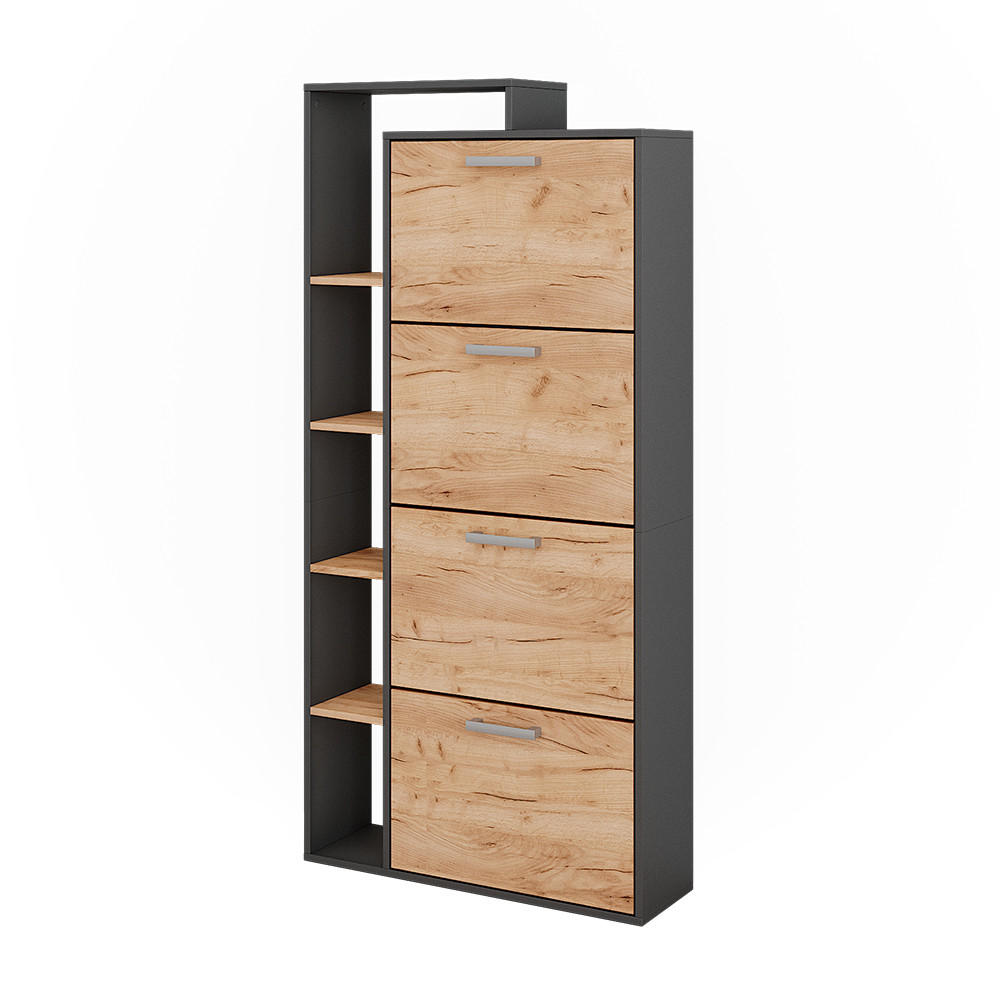 SCHUHKIPPER Orlando Goldkraft Eiche/Anthrazit 80 x 166.1 cm mit 4 Fächern - Anthrazit/Eiche Wotan, Holzwerkstoff (80/166.1/24.2cm) - Vicco