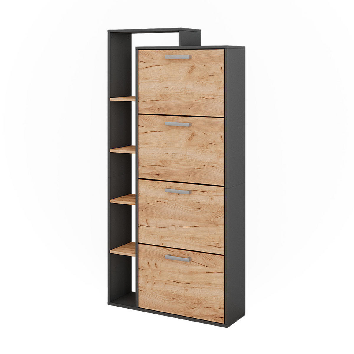 SCHUHKIPPER Orlando Goldkraft Eiche/Anthrazit 80 x 166.1 cm mit 4 Fächern - Anthrazit/Eiche Wotan, Holzwerkstoff (80/166.1/24.2cm) - Vicco