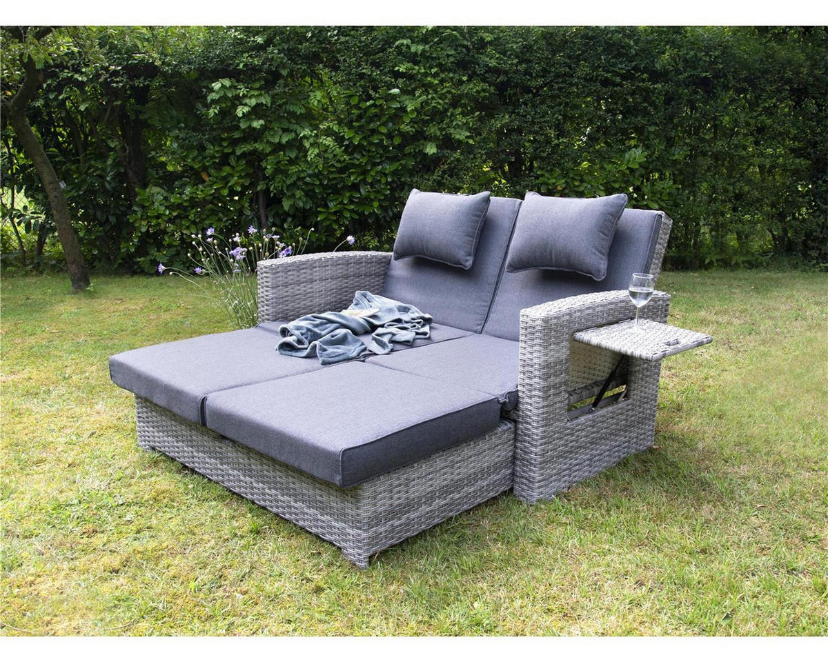GARTEN-MULTIFUNKTIONSSOFA Begur Grau Polyrattan ausklappbar für 2 Personen - Grau, Naturmaterialien (80/86/156cm) - bellavista - Home & Garden