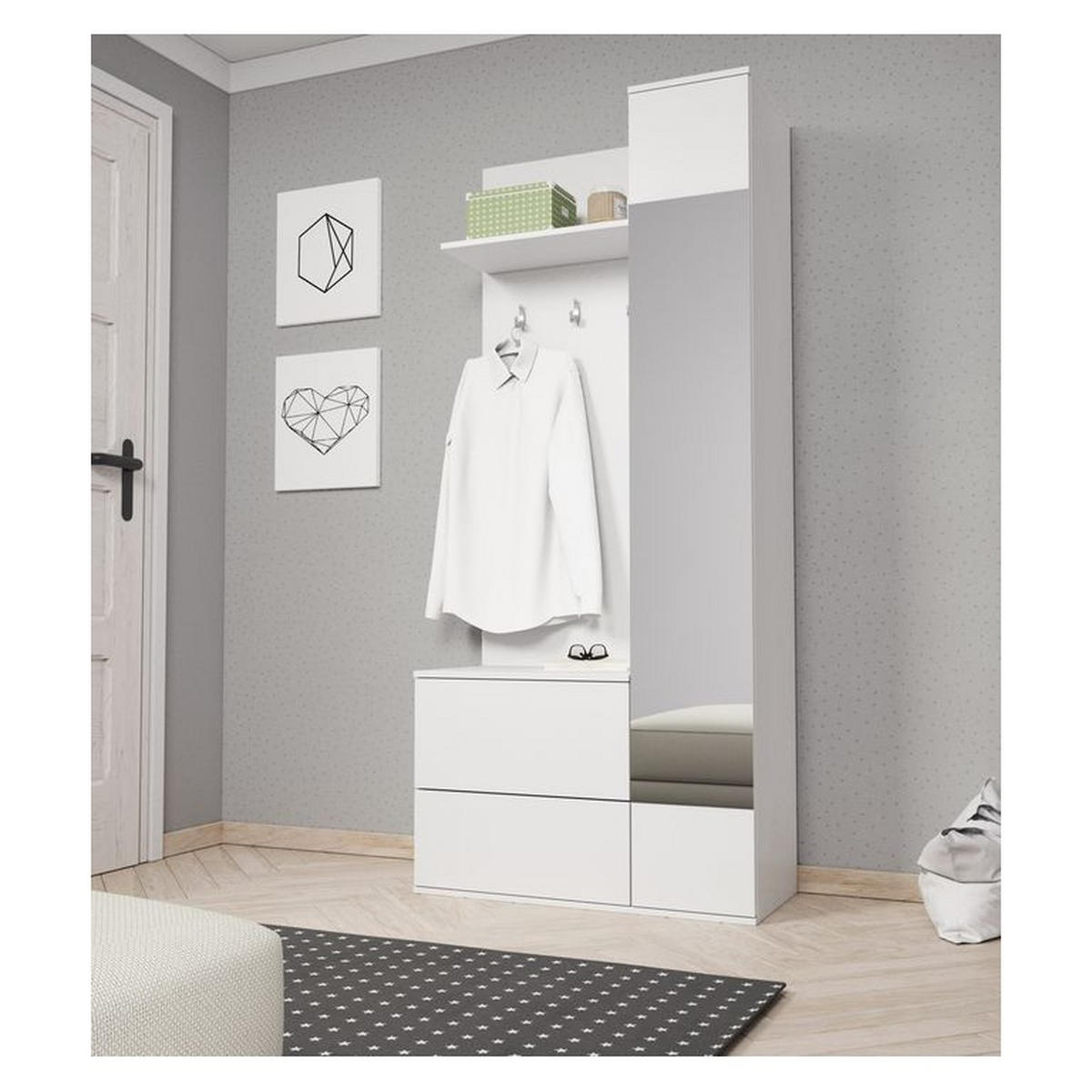 GARDEROBENPANEEL – 195 cm – Green – Weiß – GF-MOB10 - Weiß, Holzwerkstoff (90/195/34cm) - hi-markt