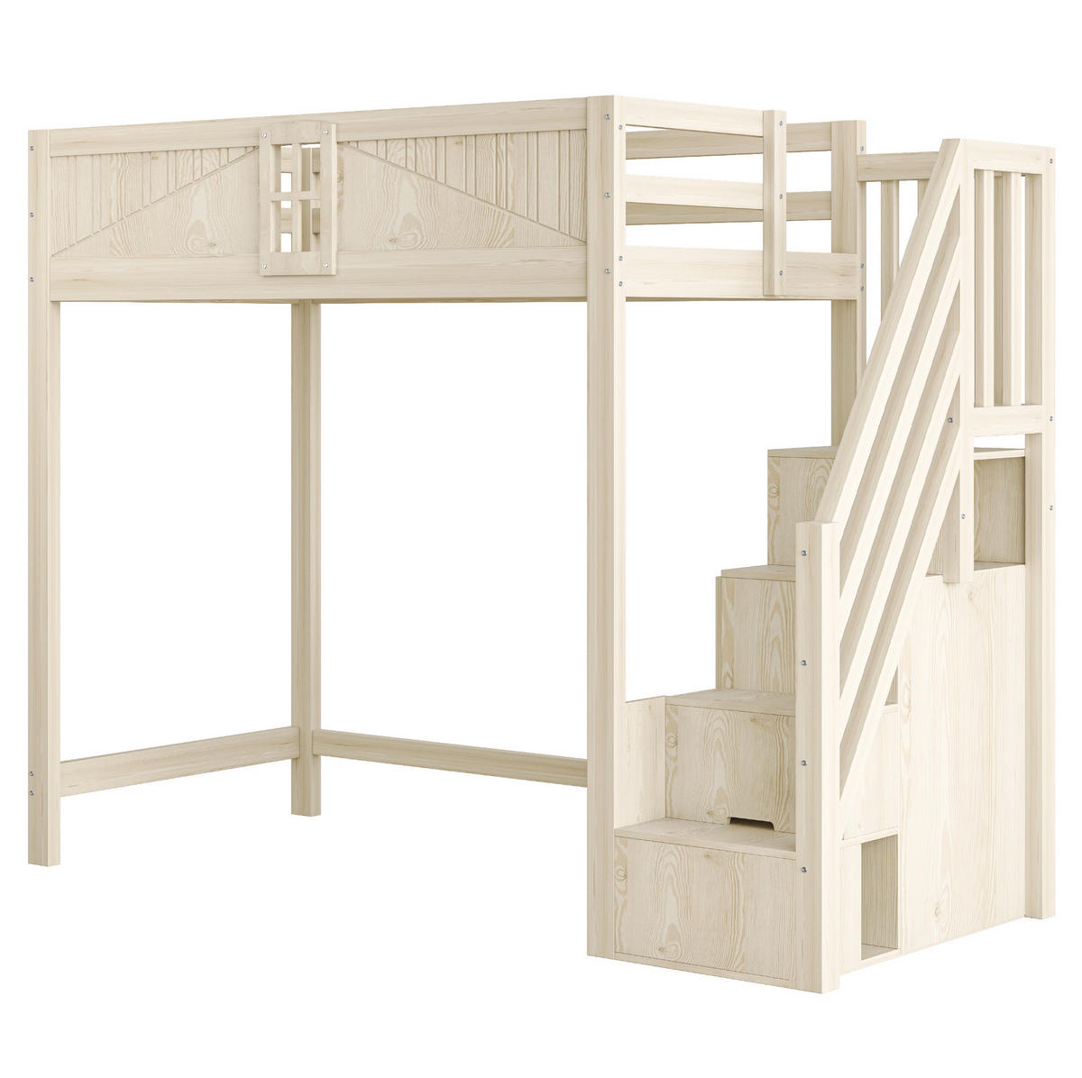 HOCHBETT 90/200 cm aus Massivholz in Naturfarben – mit Leiter, Stauraum und Rausfallschutz - Naturfarben, Holzwerkstoff (90/200cm) - BEAOK