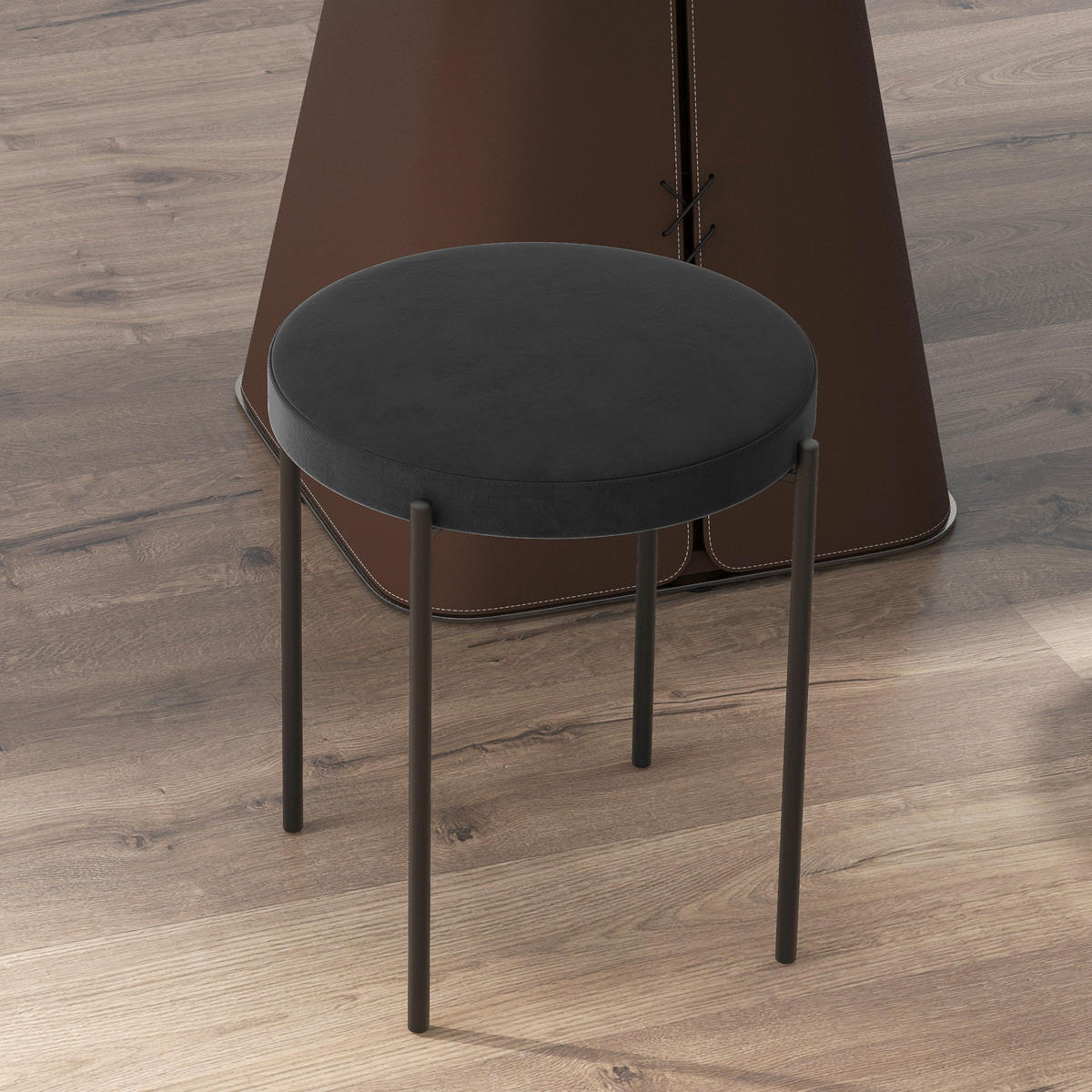 HOCKER 4er-Set stapelbar mit gepolstertem Sitz, Schwarz, Metall, 41,5/41,5/46 cm - Schwarz, Metall (41.5/46/41.5cm) - MIVRAY