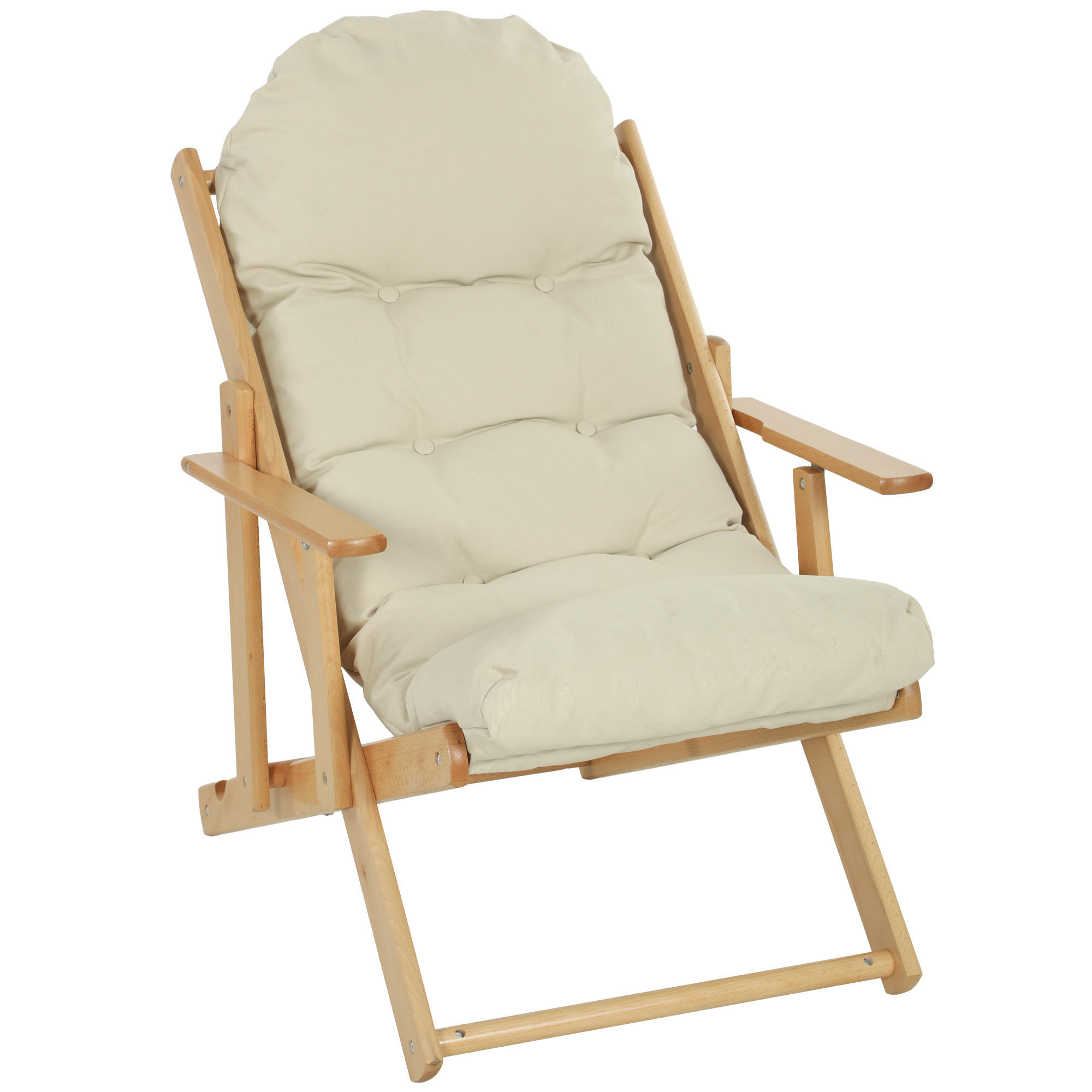 GARTENKLAPPSESSEL DE-13360 3-fach verstellbar & dickes Polster - Creme, Holz (89/96/71cm) - ComfortXL
