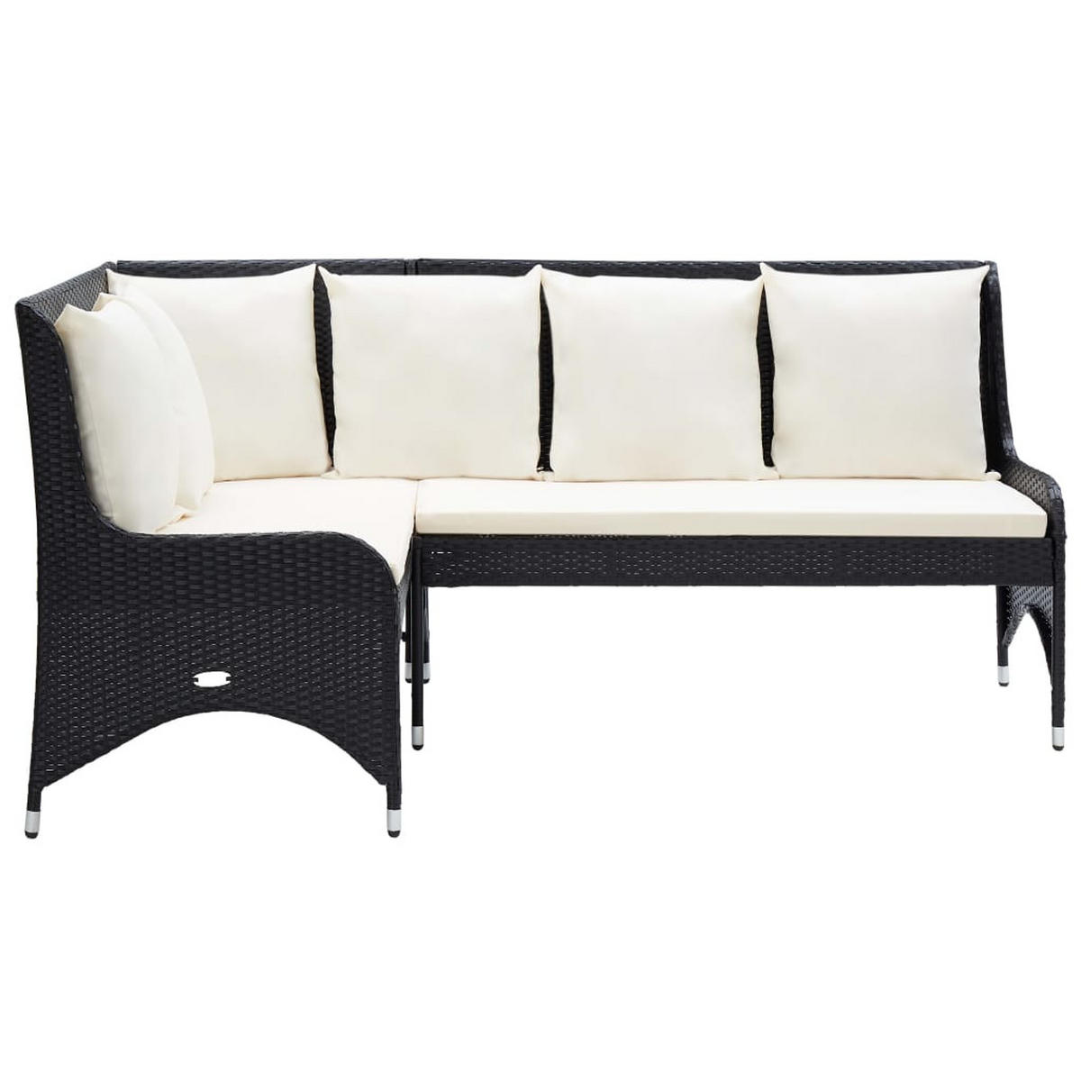 ECKSOFA mit Cremeweißen Kissen, 188/130/90 cm, aus Poly Rattan, Schwarz - Schwarz, Kunststoff (130/90/62cm) - vidaXL