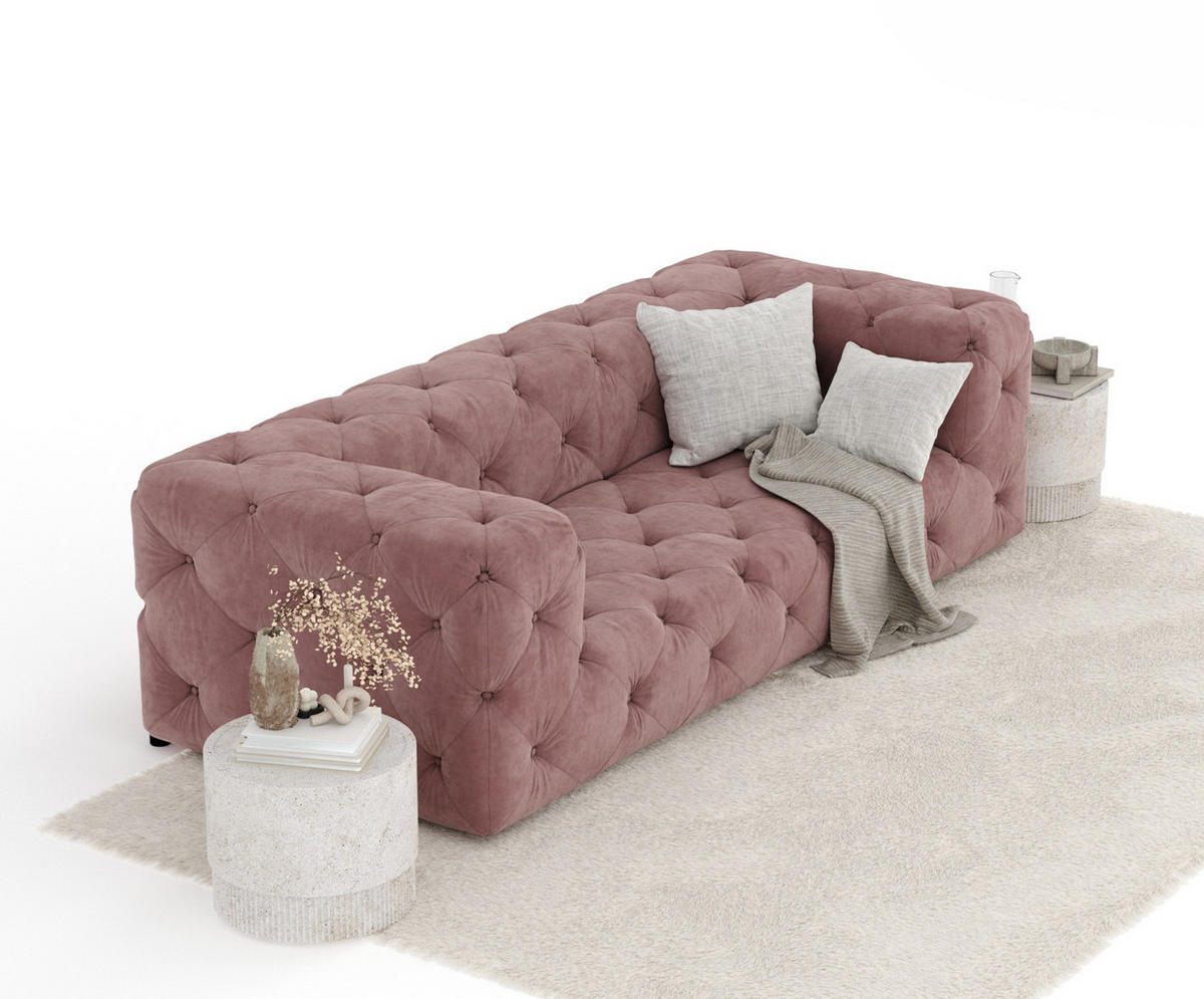 3-SITZER-SOFA Cosimo Rosa Samtstoff - Schwarz/Rosa, Holz/Holzwerkstoff (230/71/100cm) - Maison de Reve