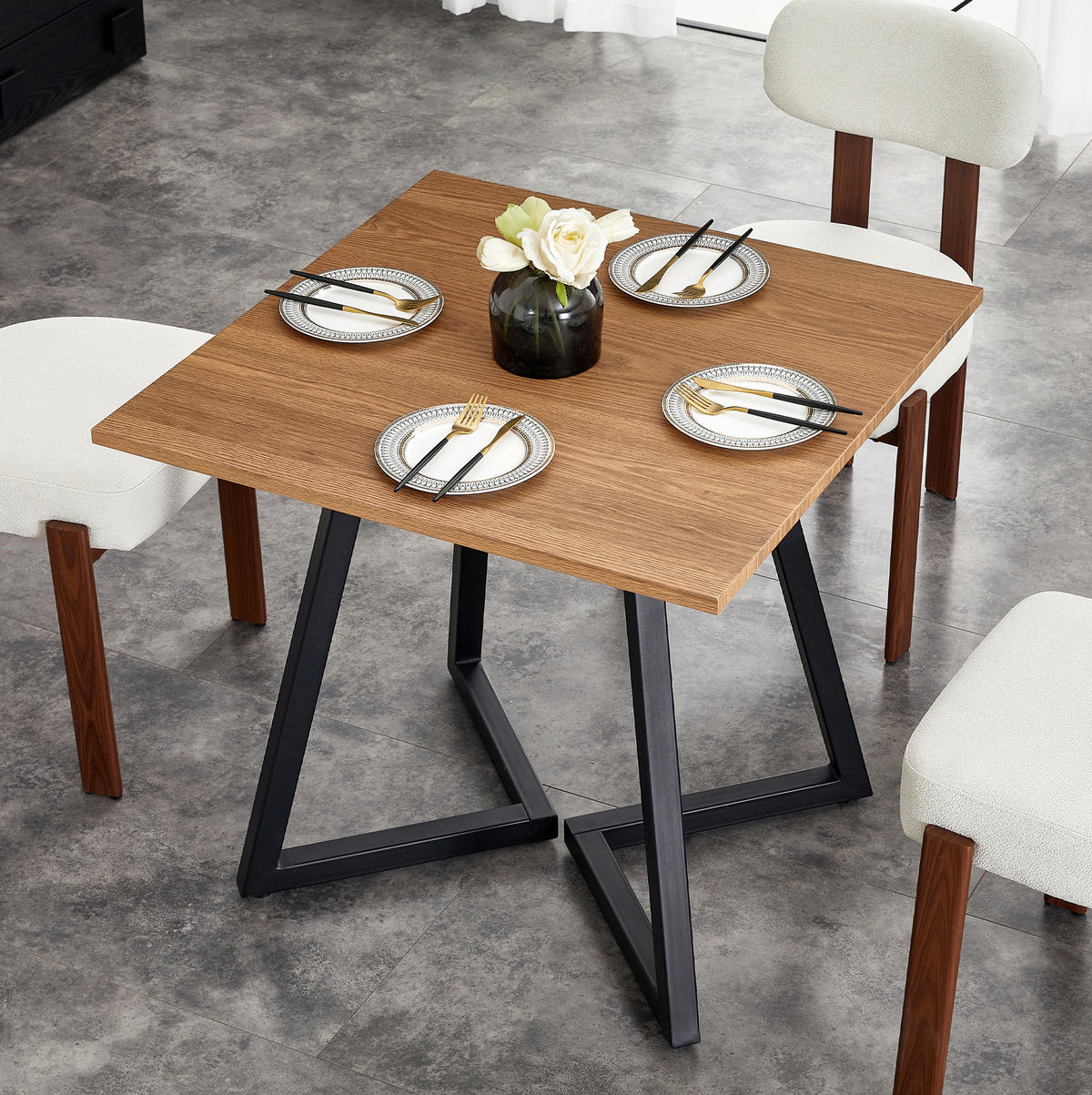 ESSTISCH aus Holz und Metall 80x80x75 cm Schwarz/Braun für 4 Personen, vielseitig und platzsparend - Schwarz, Holzwerkstoff (80/80/75cm) - Modfu