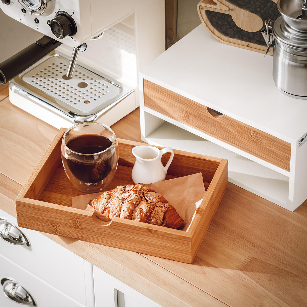 KAFFEE-KAPSELSTÄNDER Weiß-Natur - Naturfarben, Holzwerkstoff (30/14/20cm) - SoBuy