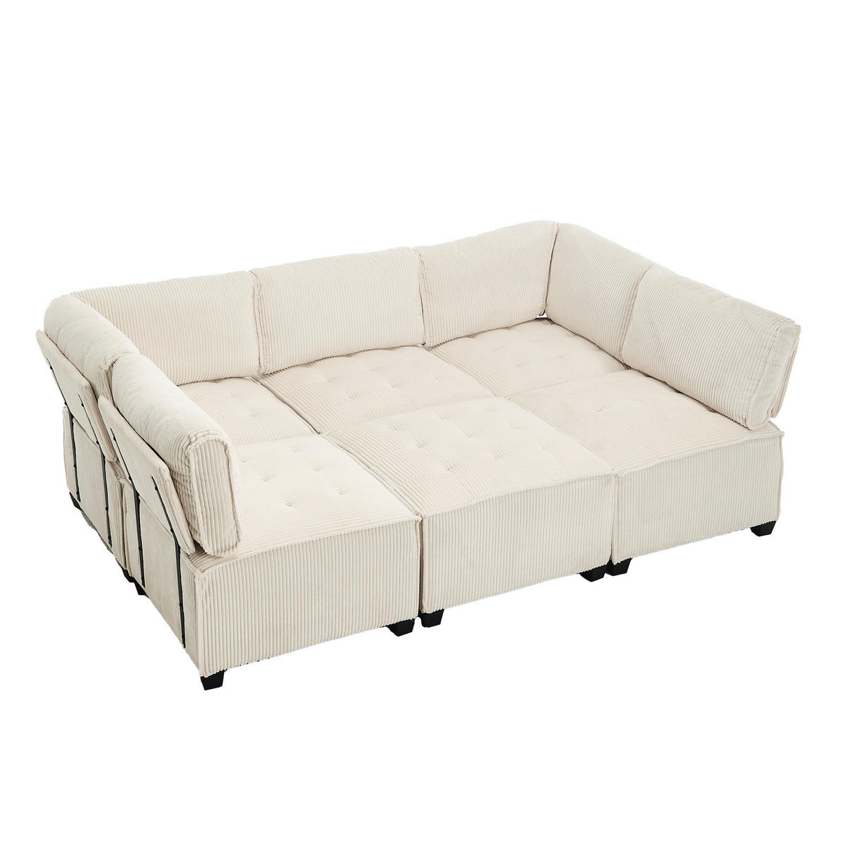 ECKSOFA 308/154/82 cm Beige mit Stauraumtaschen und Fußbank - Beige, Textil (308/154cm) - Oxeza