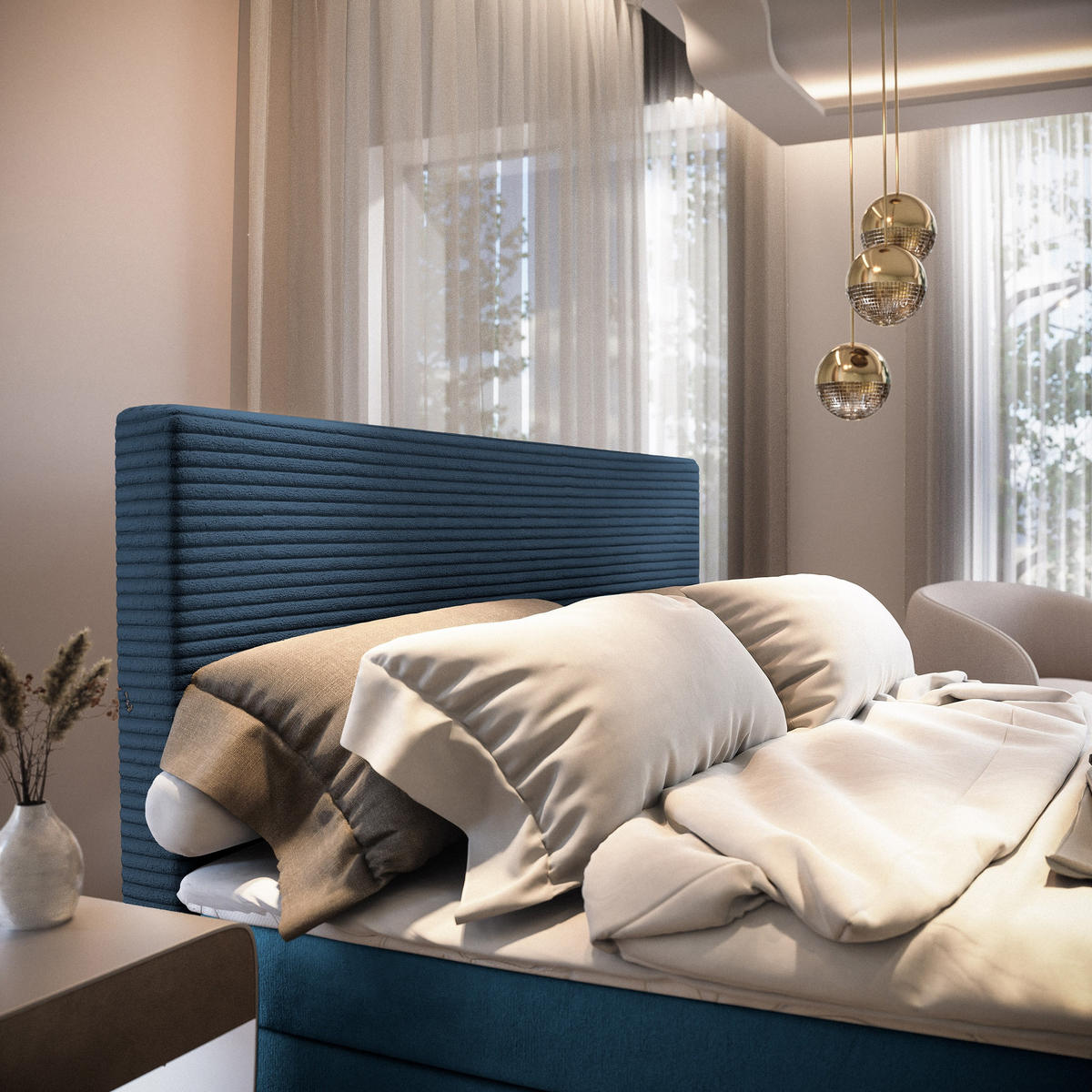 BOXBETT GIARRO 140x200 cm mit Matratze und Topper - Blau - Blau, Holz (140/200cm) - MASSENO