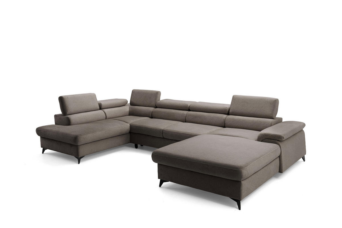 ECKSOFA U-Form PLAZA U Rechts mit Schlaffunktion 125x256 Velours Dunkelgrau - Dunkelgrau/Schwarz, Holz/Kunststoff (210/95/350cm) - Muffo