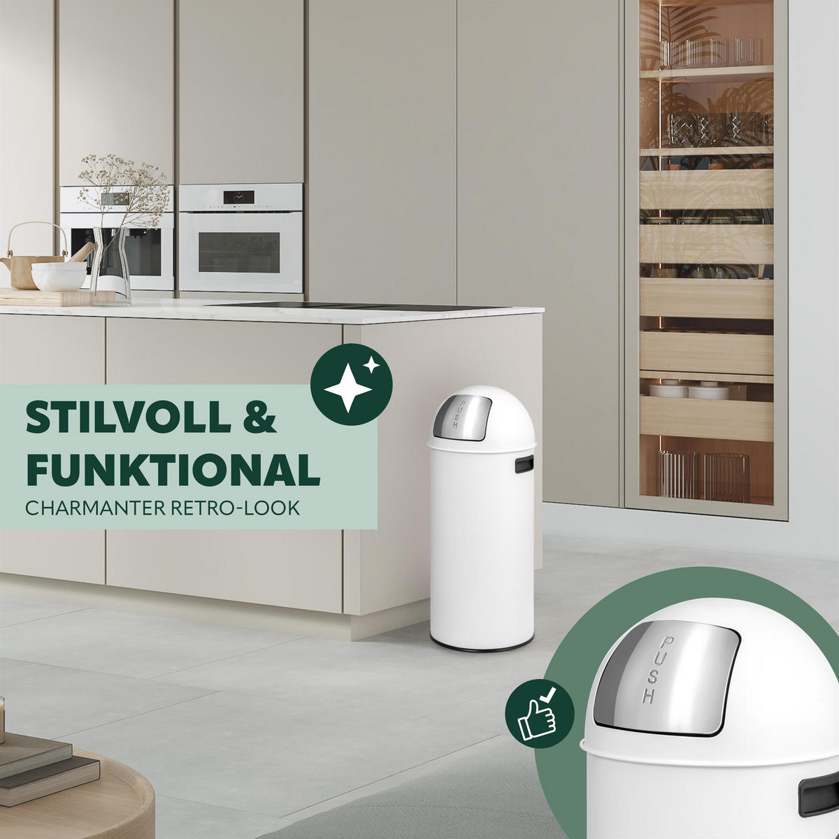 ABFALLEIMER Push-Deckel 25 L, weiß - Weiß, Metall (26.5/60.5/26.5cm) - eluno